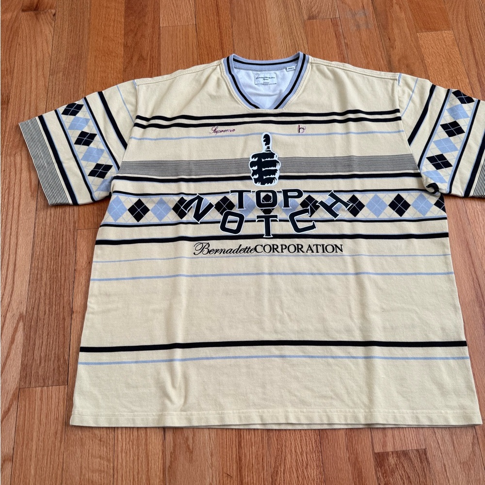 Supreme Cream and Black Short Sleeve Tee with Graphic Design